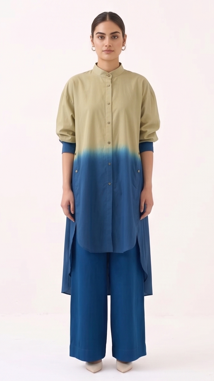 Ombré Dip-Dye High-Low Tunic & Wide-Leg Pants Co-ord Set