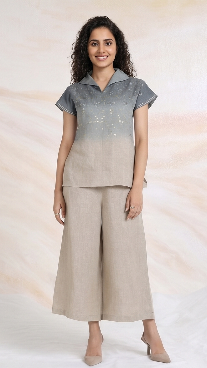 Ombre Slate & Sand Embroidered Co-ord Set