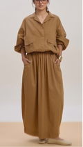 Effortless Utility: Desert Sand Oversized Blouse & Maxi Skirt Co-ord