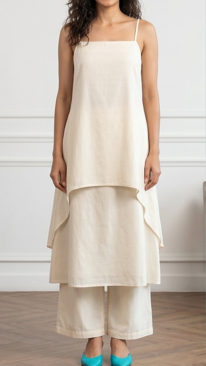 Ethereal Ivory Asymmetric Draped Tunic & Trouser Set