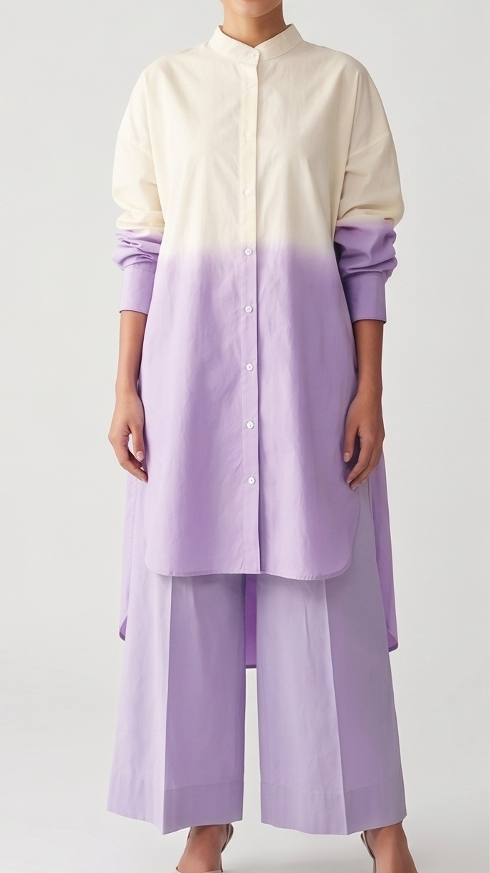 Dip-Dye Button-Down Tunic & Wide-Leg Pant Set