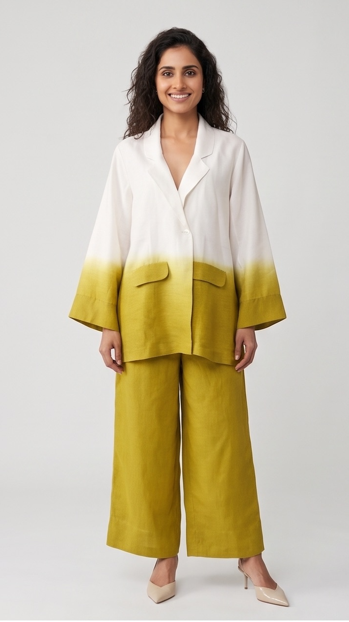 Lime & Ivory Dip-Dye Linen Co-Ord Set
