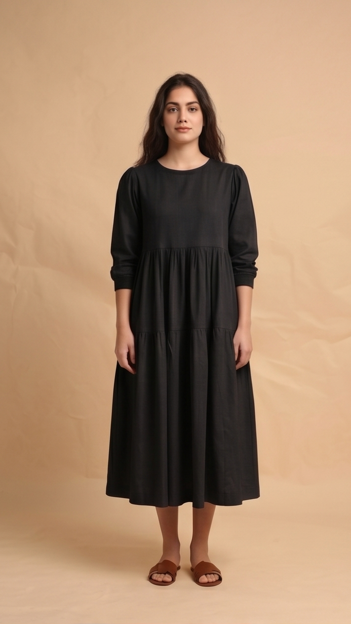 Woman wearing a black dress