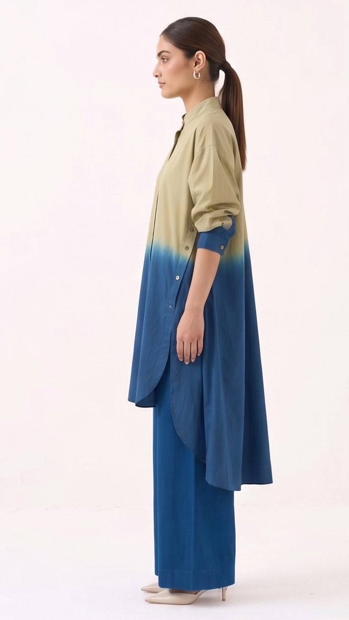 Ombré Dip-Dye High-Low Tunic & Wide-Leg Pants Co-ord Set