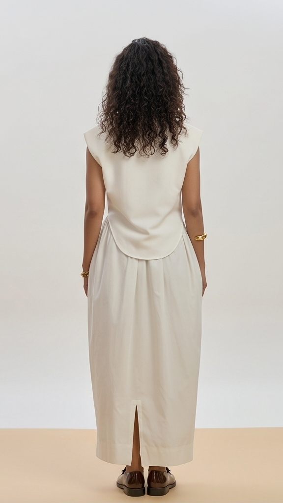Ivory Elegance: Collared Sleeveless Maxi Set