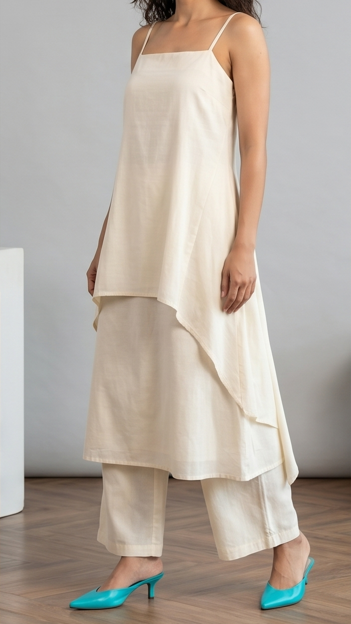 Ethereal Ivory Asymmetric Draped Tunic & Trouser Set