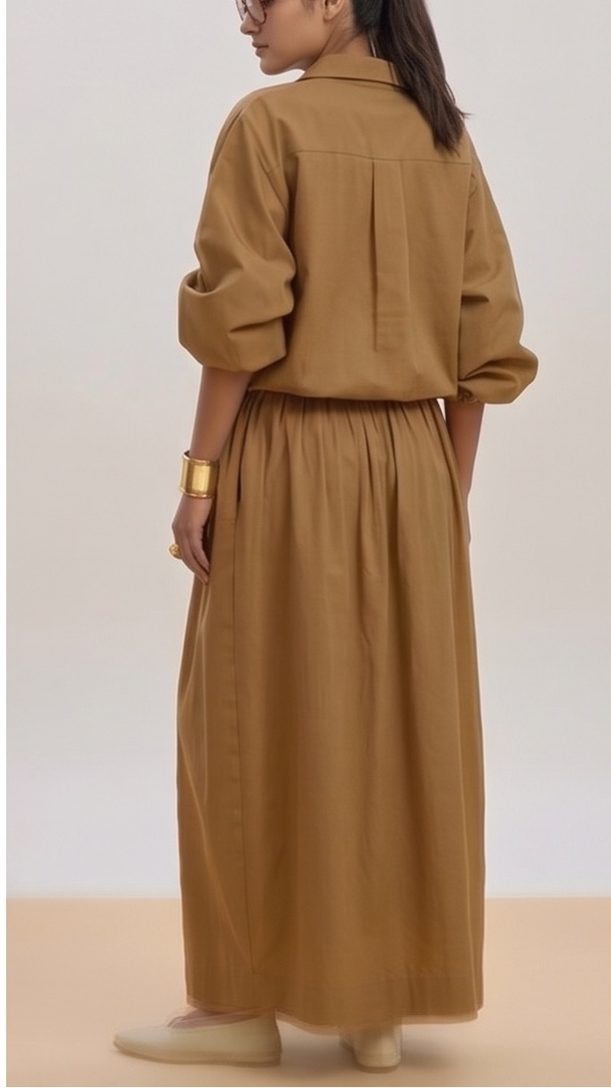 Effortless Utility: Desert Sand Oversized Blouse & Maxi Skirt Co-ord