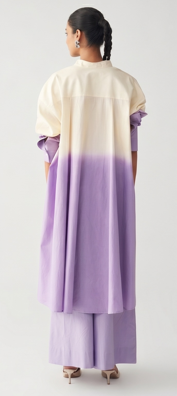 Dip-Dye Button-Down Tunic & Wide-Leg Pant Set