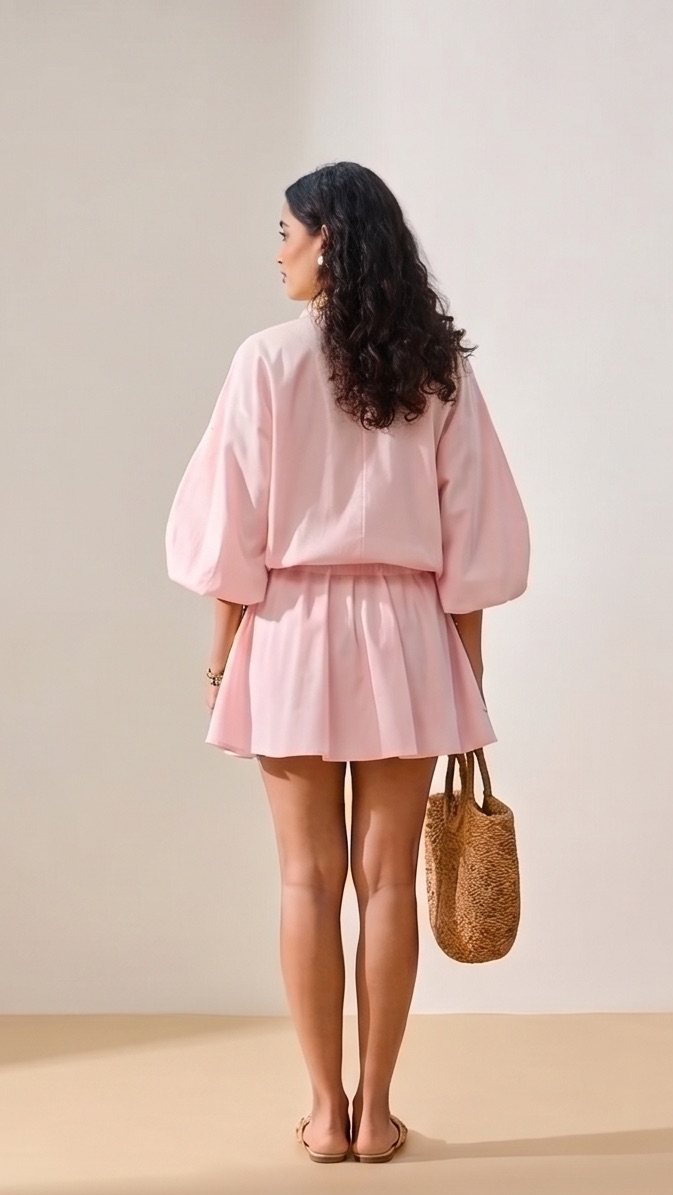 Woman wearing a pink outfit