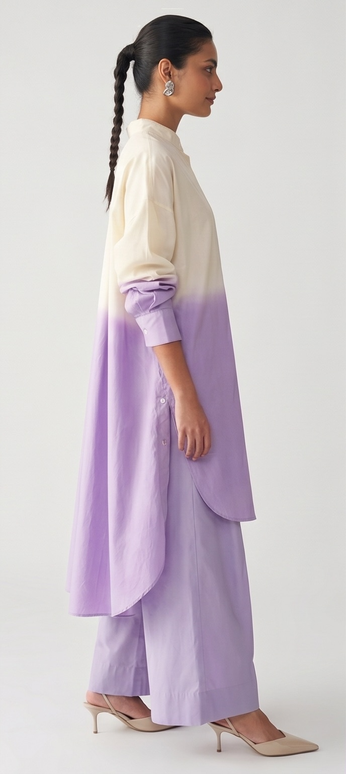 Dip-Dye Button-Down Tunic & Wide-Leg Pant Set