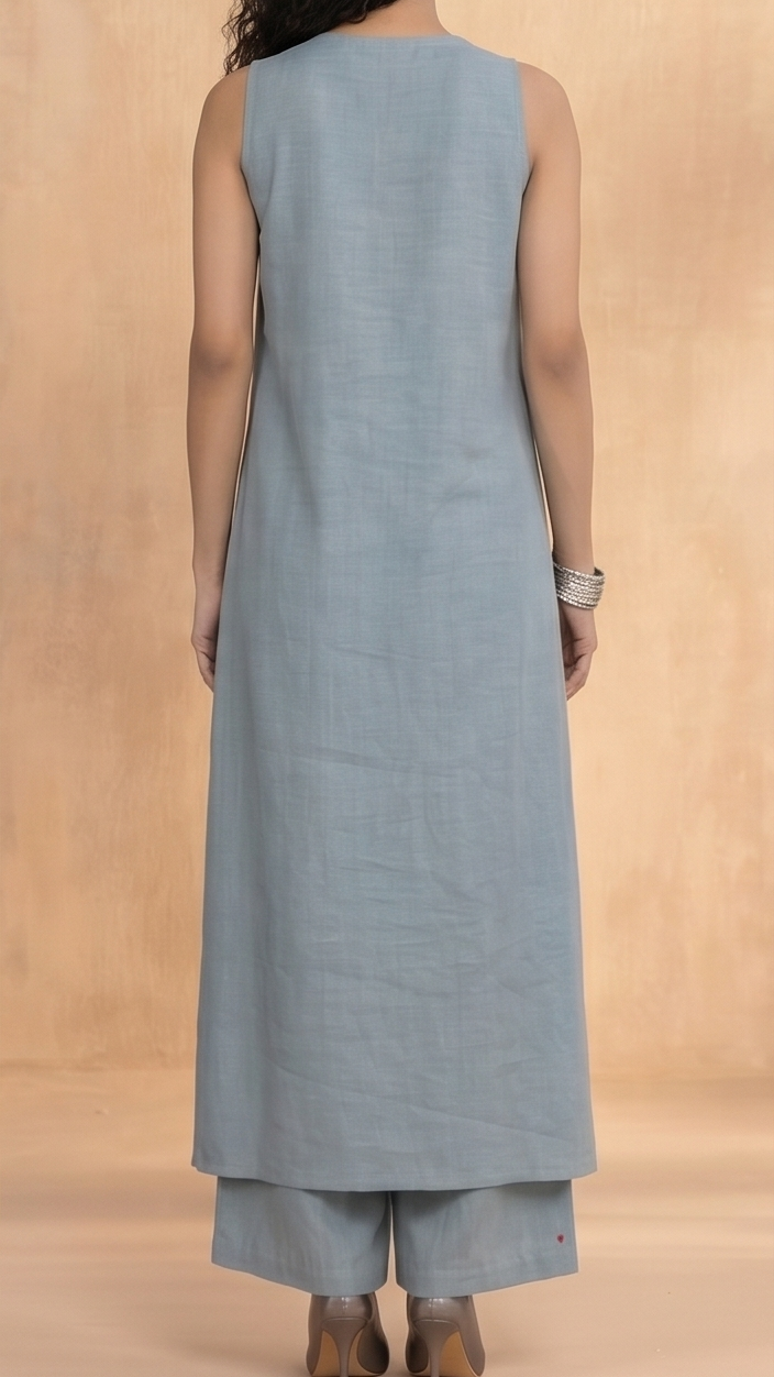 Elegant Slate Blue Asymmetrical Tunic & Wide-Leg Trouser Set