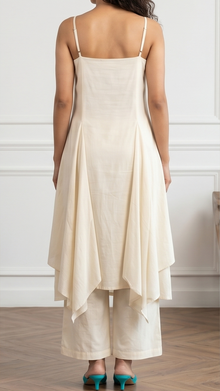 Ethereal Ivory Asymmetric Draped Tunic & Trouser Set