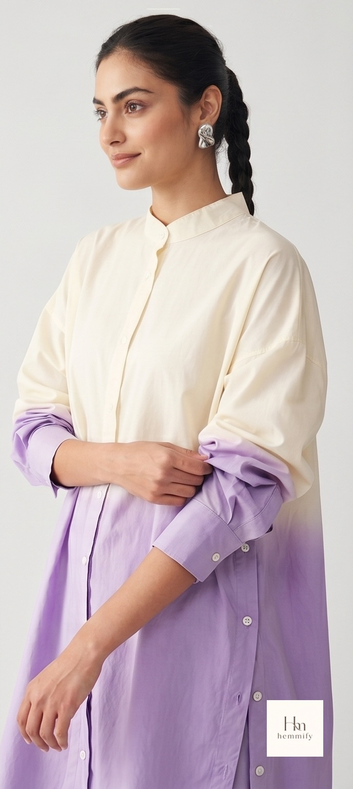 Dip-Dye Button-Down Tunic & Wide-Leg Pant Set