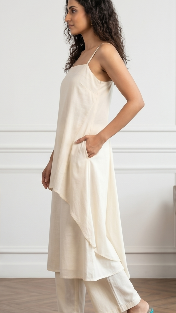 Ethereal Ivory Asymmetric Draped Tunic & Trouser Set