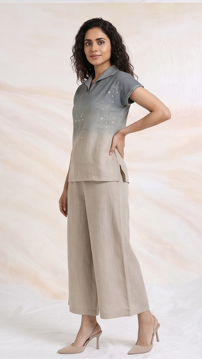 Ombre Slate & Sand Embroidered Co-ord Set