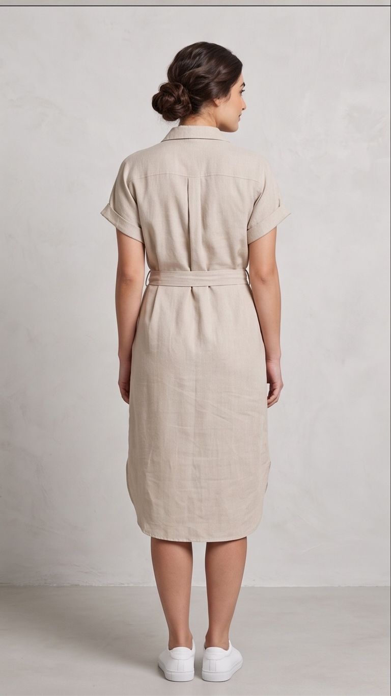 Everyday Linen Button-Down Midi Dress - Light Beige