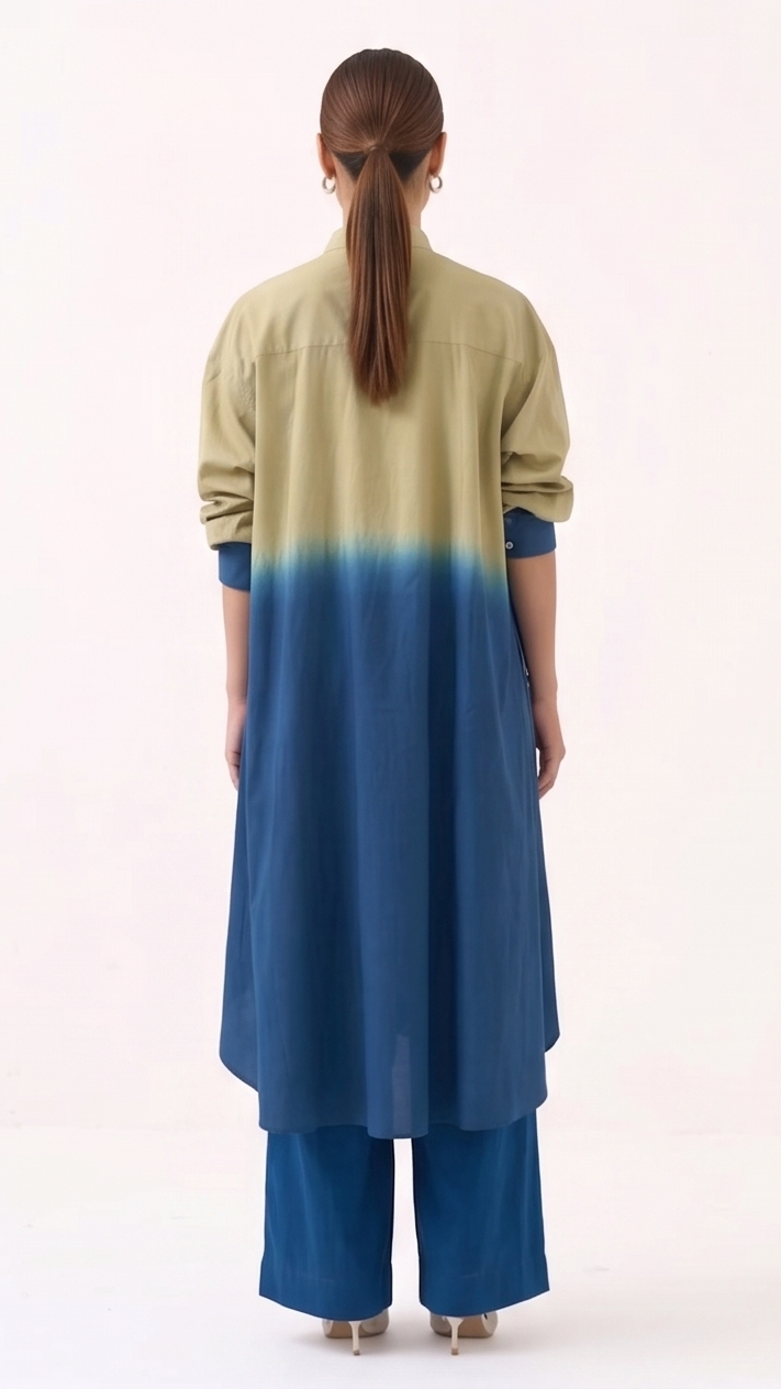 Ombré Dip-Dye High-Low Tunic & Wide-Leg Pants Co-ord Set