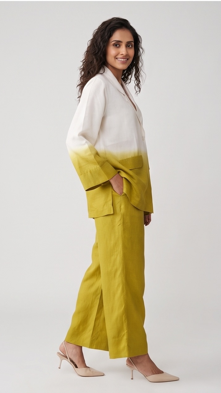 Lime & Ivory Dip-Dye Linen Co-Ord Set