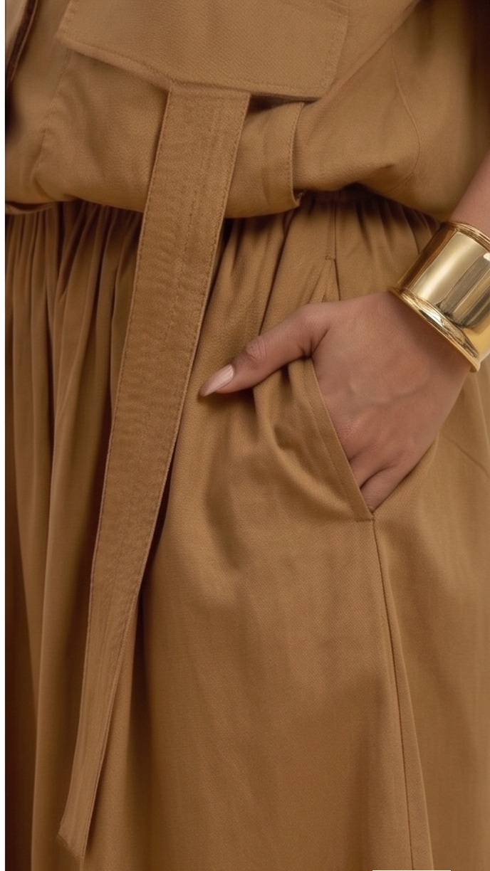 Effortless Utility: Desert Sand Oversized Blouse & Maxi Skirt Co-ord