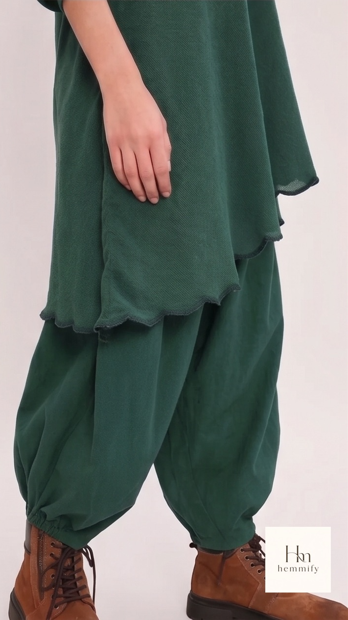 Green layered dress with harem pants