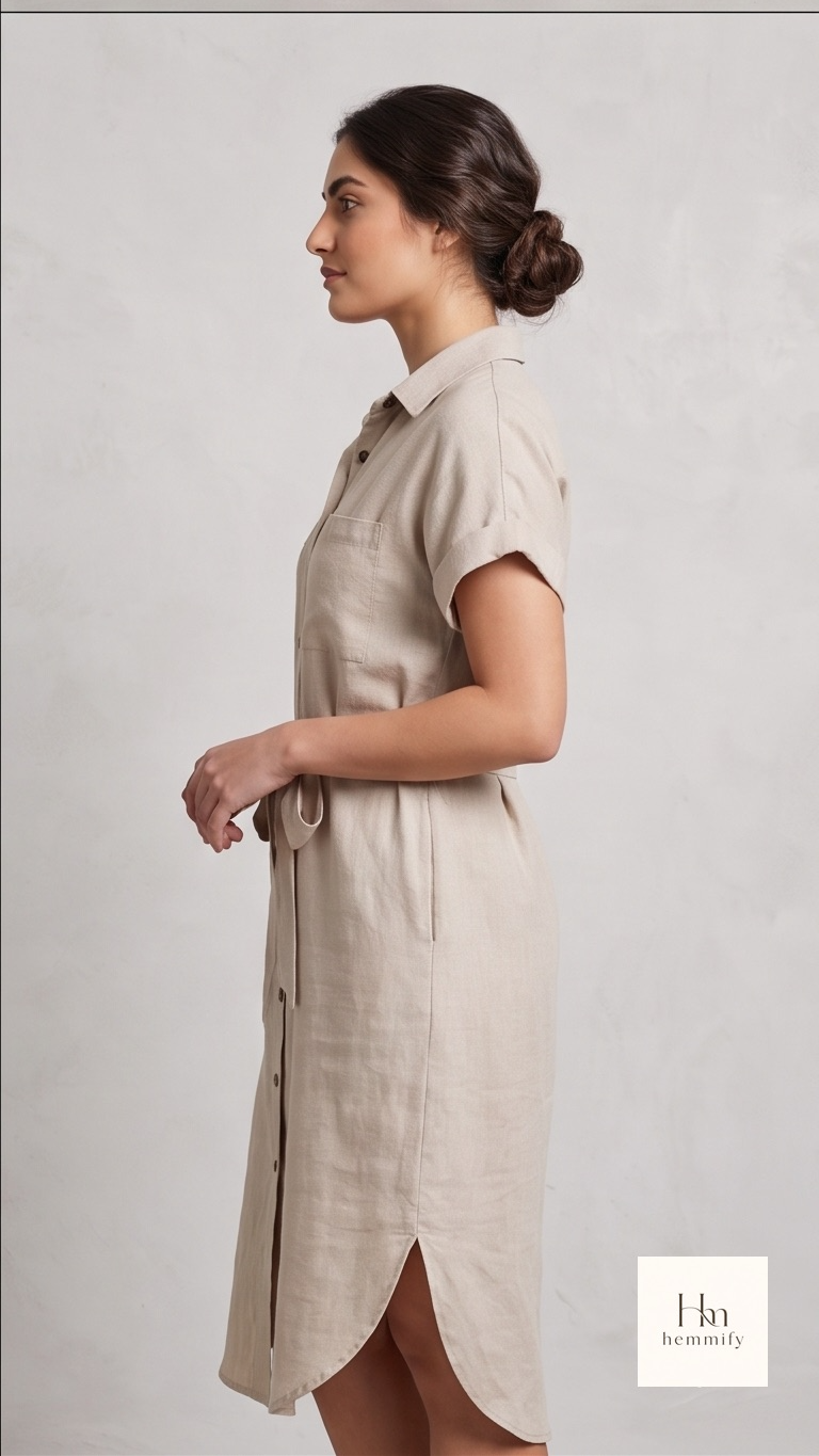 Everyday Linen Button-Down Midi Dress - Light Beige