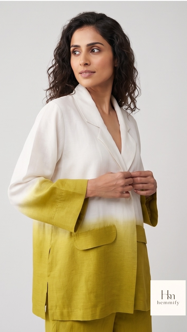 Lime & Ivory Dip-Dye Linen Co-Ord Set