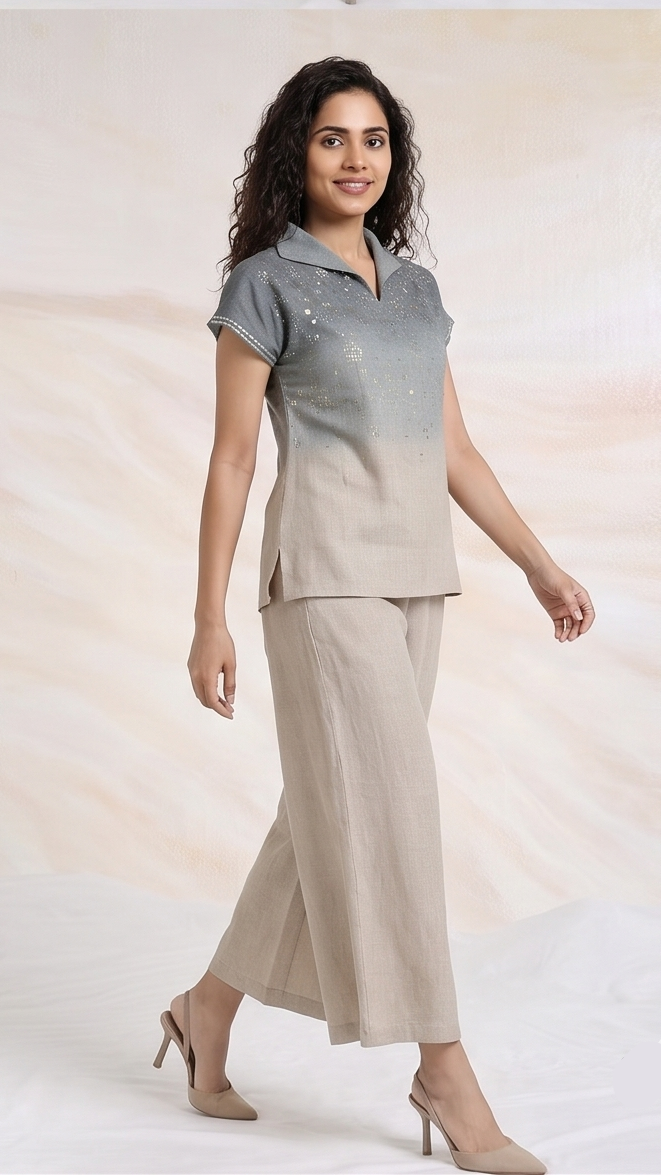 Ombre Slate & Sand Embroidered Co-ord Set