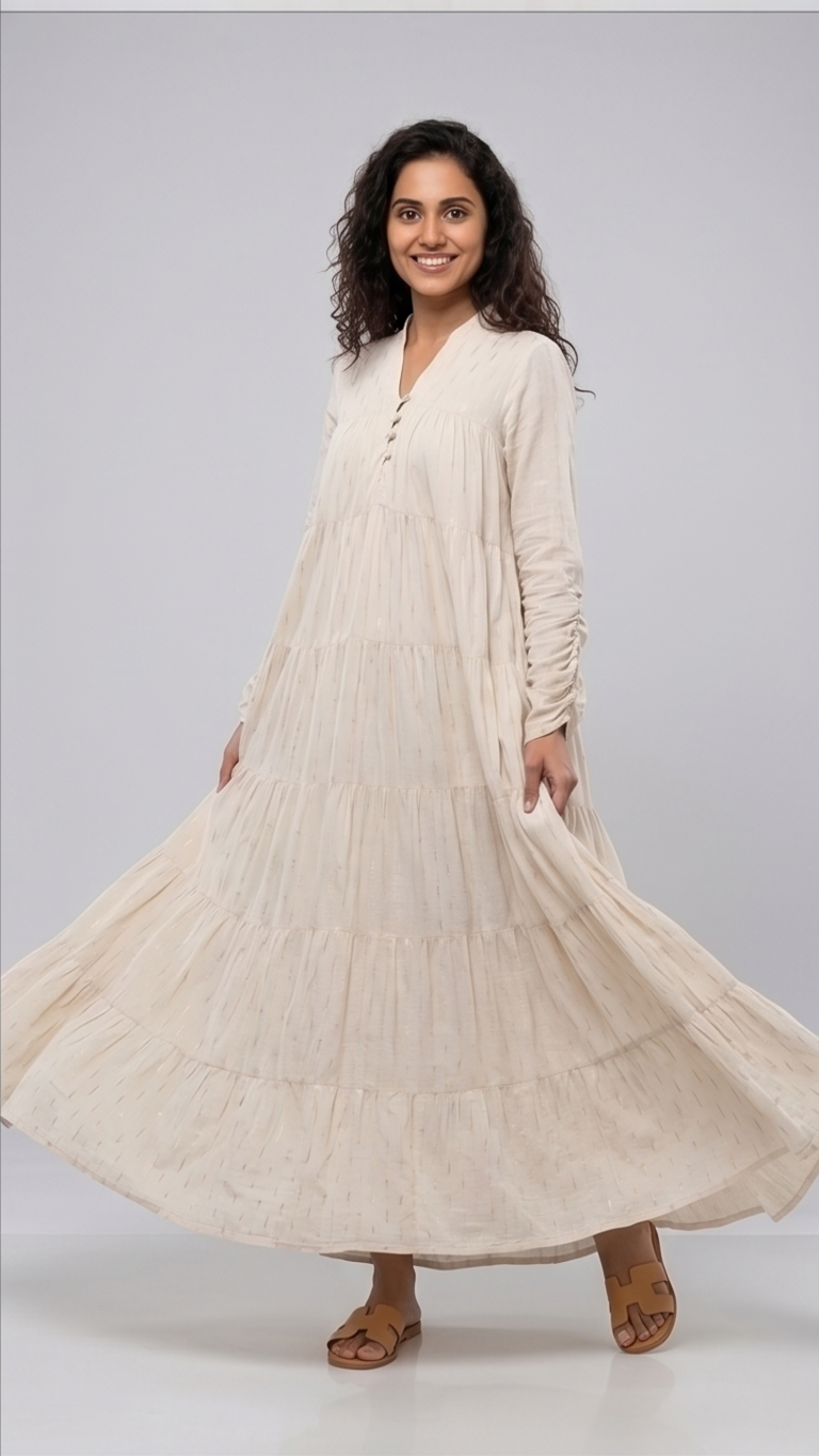 Majestic Linen-Blend Gown with Dramatic 10-Meter Flare