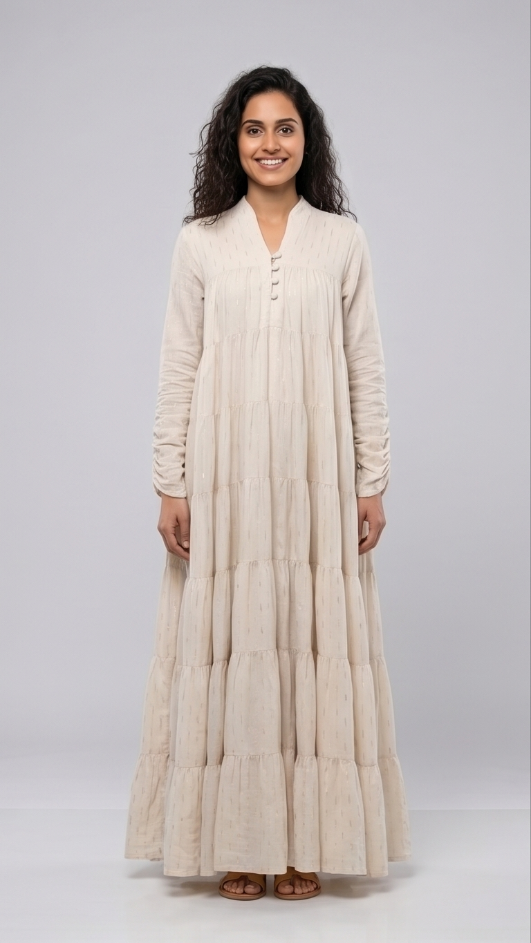 Majestic Linen-Blend Gown with Dramatic 10-Meter Flare