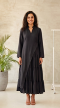 The Double-Layered Linen-Cotton Tiered Wrap Gown