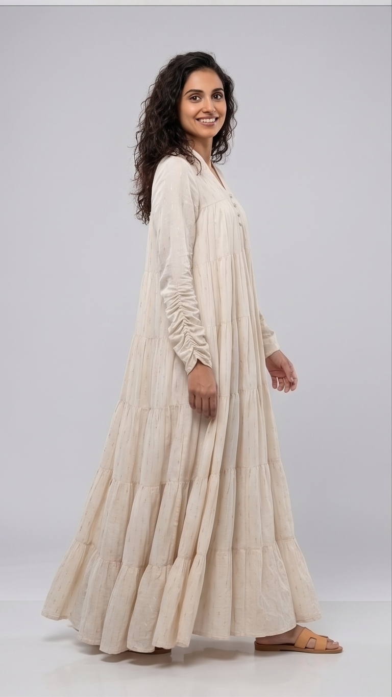 Majestic Linen-Blend Gown with Dramatic 10-Meter Flare