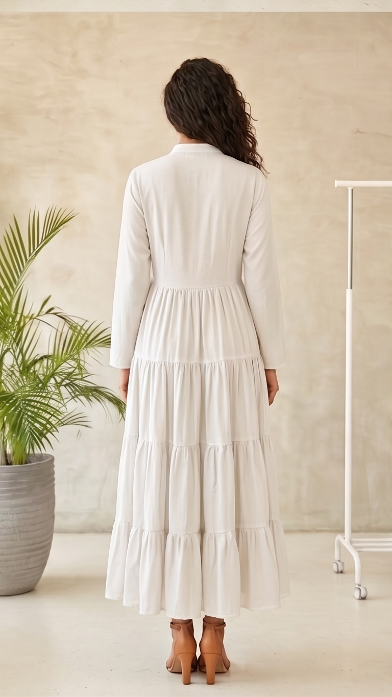 The Double-Layered Linen-Cotton Tiered Wrap Gown
